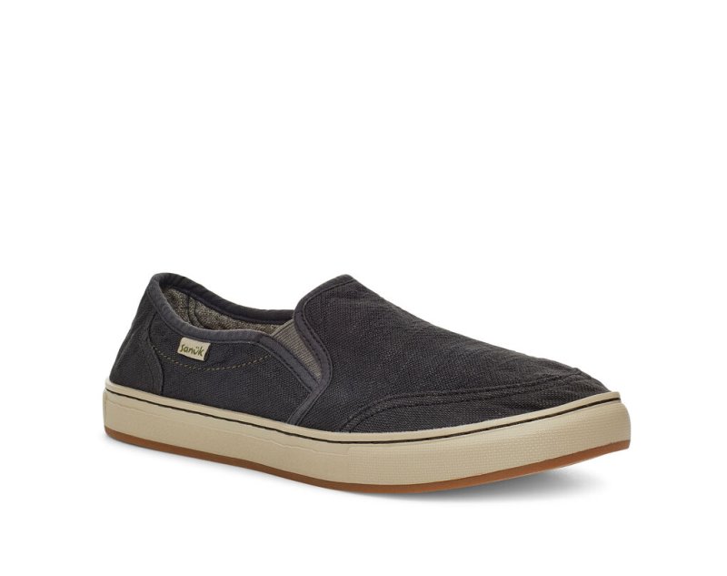 Sanuk Tideline Hemp Slip On Men's Shoes Black | Canada 230JPQ